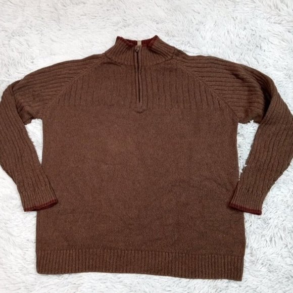 Columbia Mens Sweater Brown XL  Pullover‎ Cotton Quarter Zip Ribbed Sleeves - Picture 1 of 13
